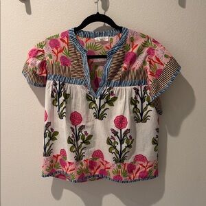 THML Pink and Green Embroidered Blouse